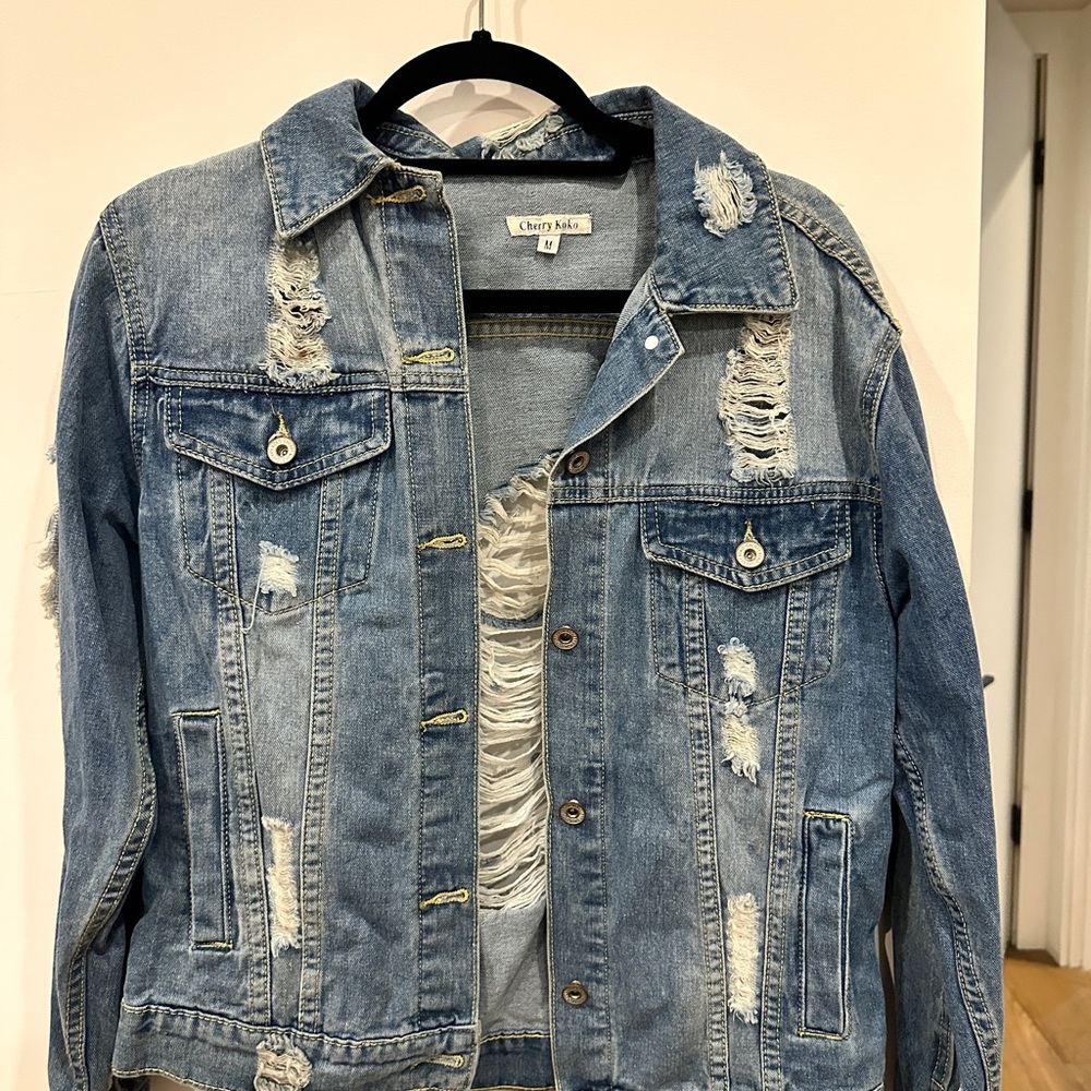 Nasty Gal Distressed Light Blue Denim Jacket